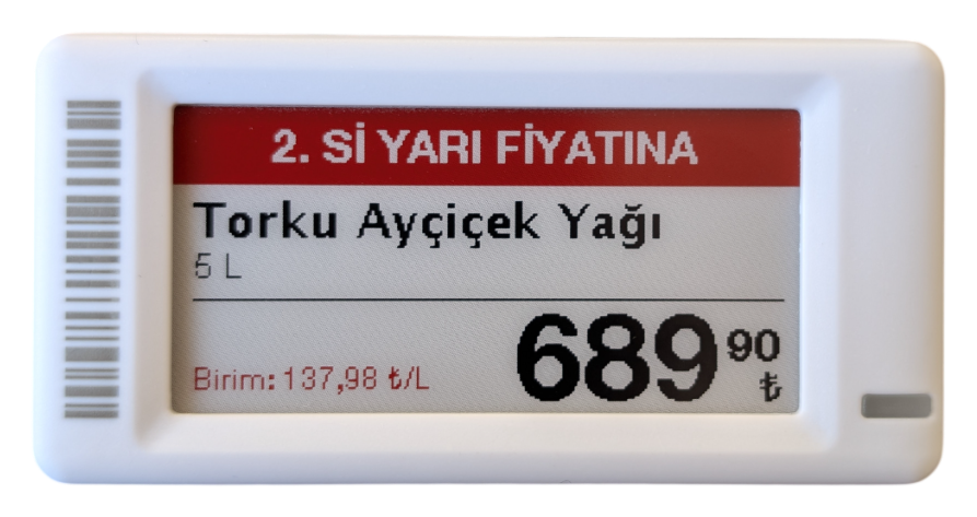 Electronic shelf label showing a Turkish multi-buy offer