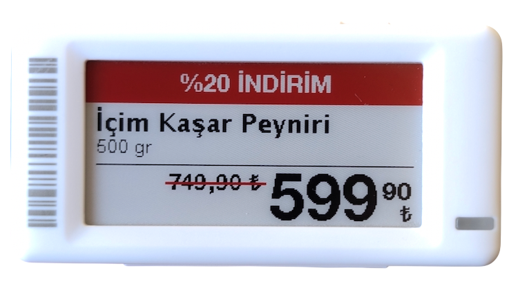 Electronic shelf label showing Turkish promotional pricing