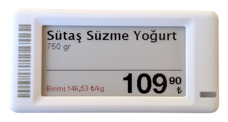Electronic shelf label showing standard Turkish pricing